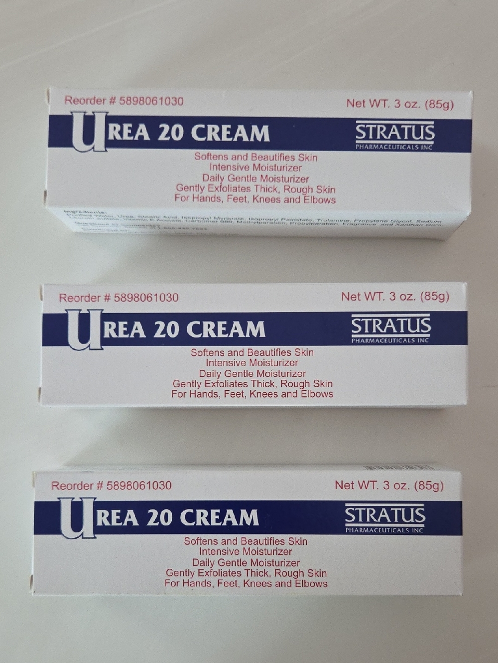 NIB Stratus Urea 20 Cream Lot Of 3 Safety Sealed Tube